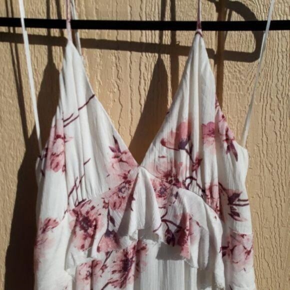 Cotton Candy Boho Romantic Feminine Floral Raw Hem High Slit Maxi Dress Sz M - Picture 5 of 16